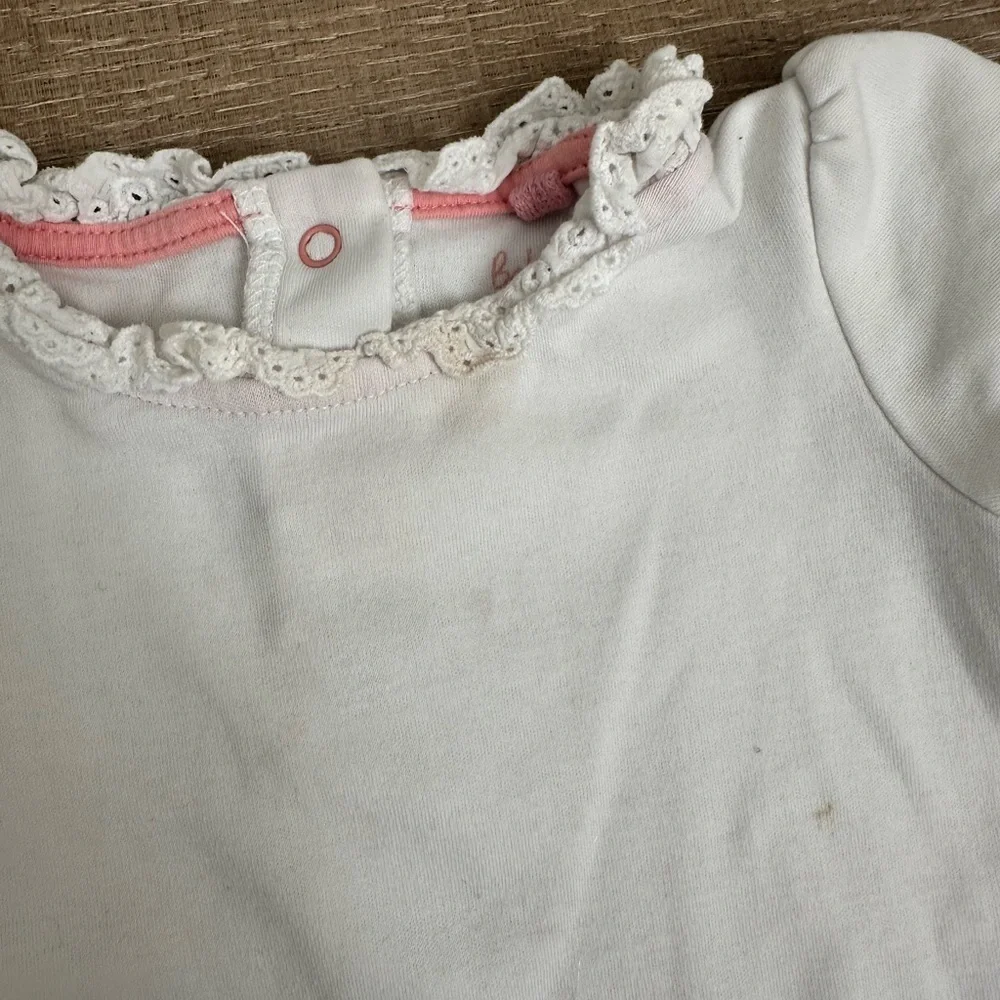 Baby Boden Cream Onesie with Pink Trim